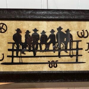 Celebrating Home Cowboys On A Fence, Country Western Framed And Matted Picture